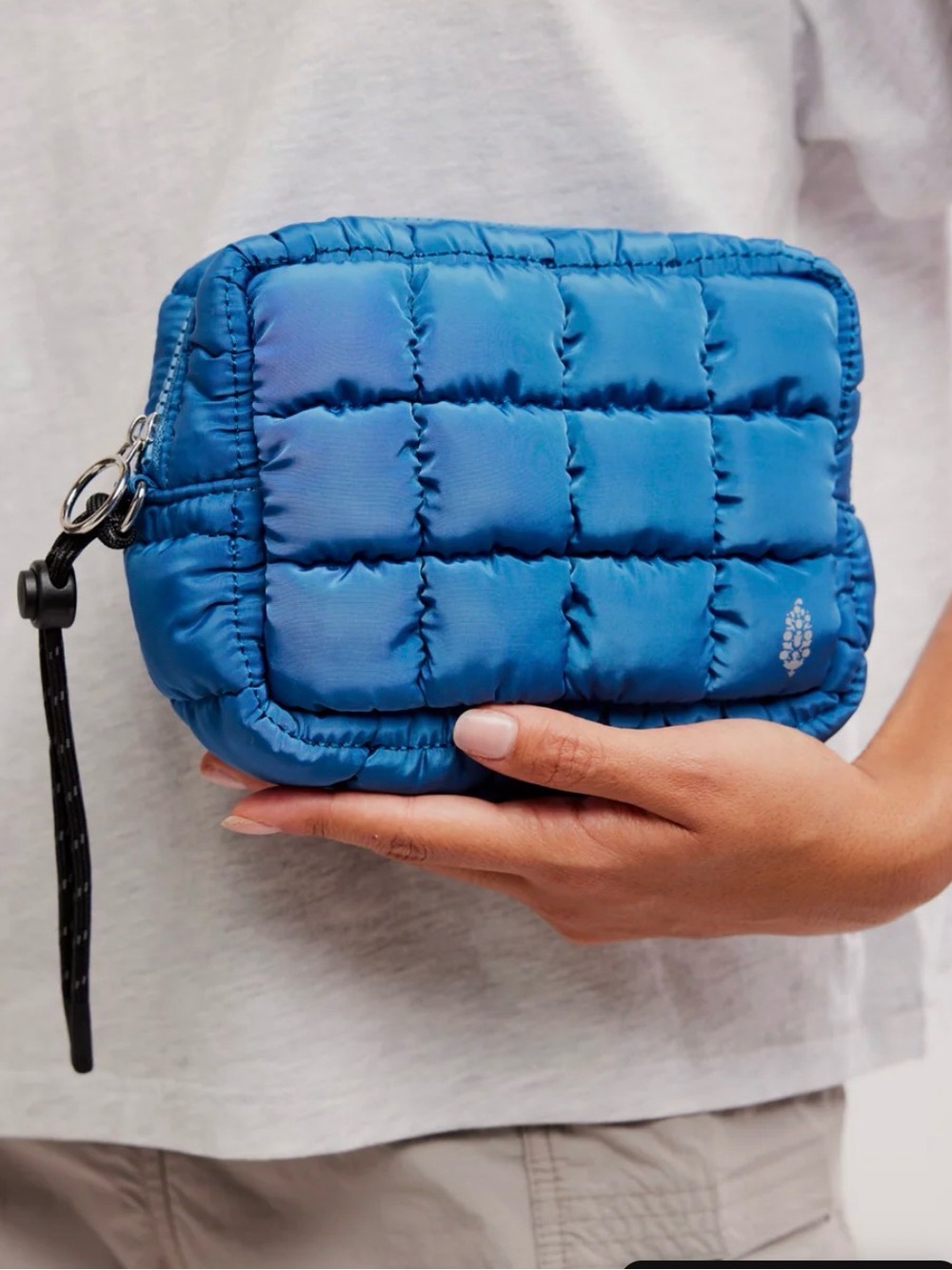 Free People Quilted Blue Wristlet Pouch